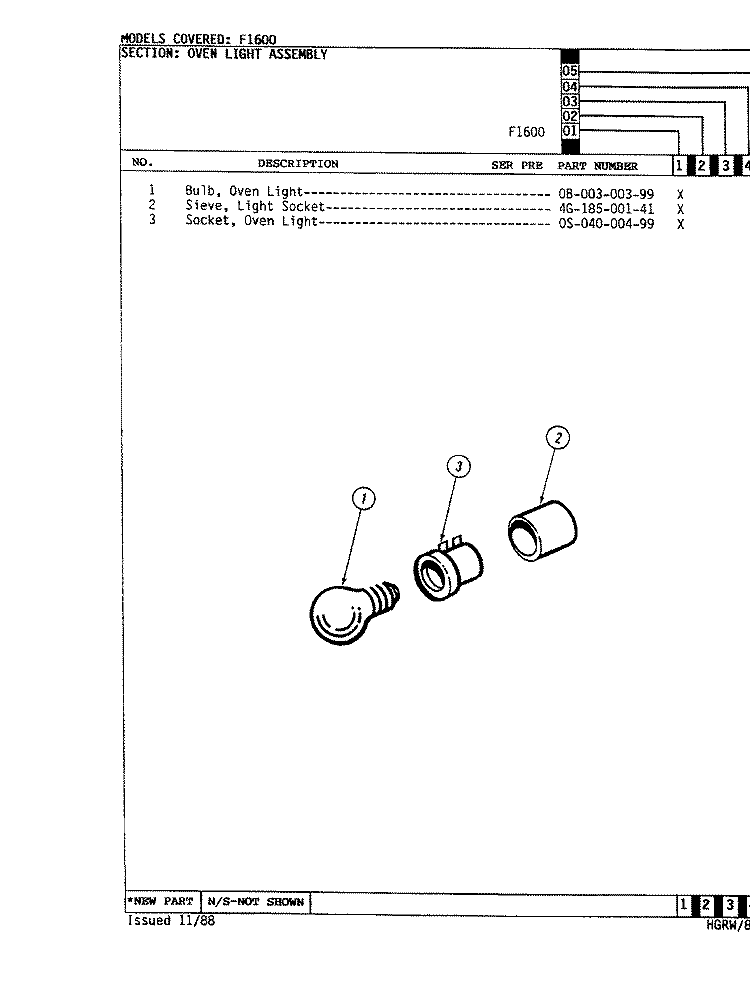 LIGHT ASSEMBLY Diagram and Parts List for CF1616A109R  Hardwick Range