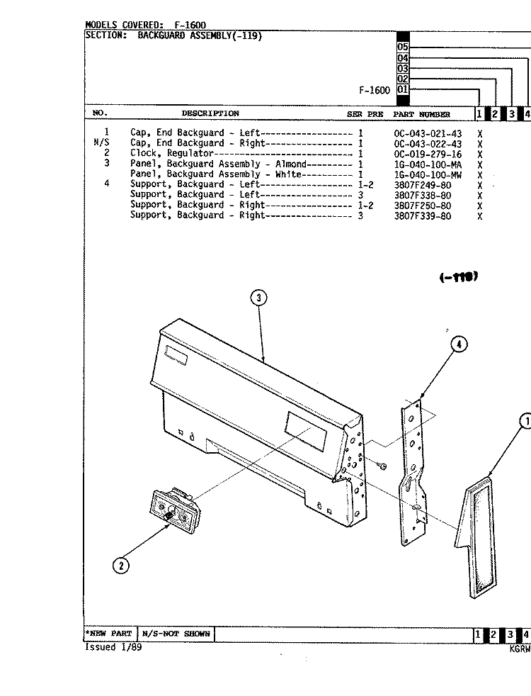 CONTROL PANEL ( - 119 MODELS) Diagram and Parts List for CF1626W119RS  Hardwick Range