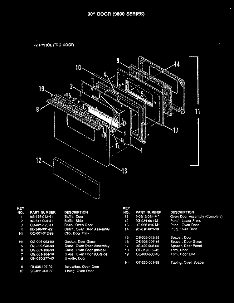 DOOR ( - 2 MODELS) Diagram and Parts List for CPF9822A539A  Hardwick Range
