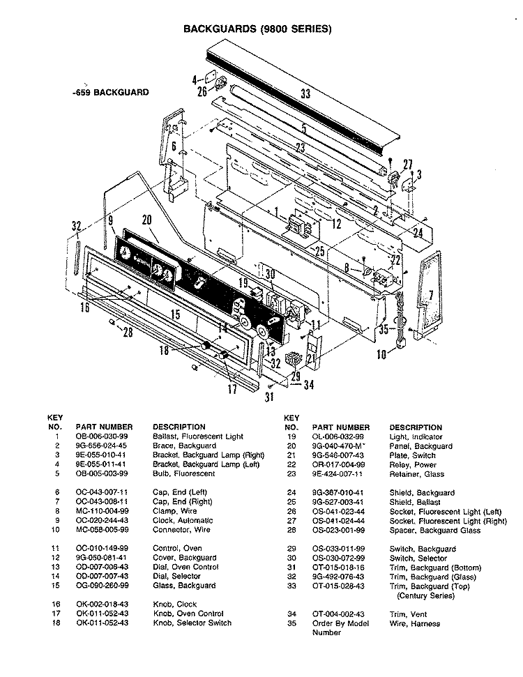 CONTROL PANEL ( - 659 MODEL) Diagram and Parts List for CPF9849A539A  Hardwick Range