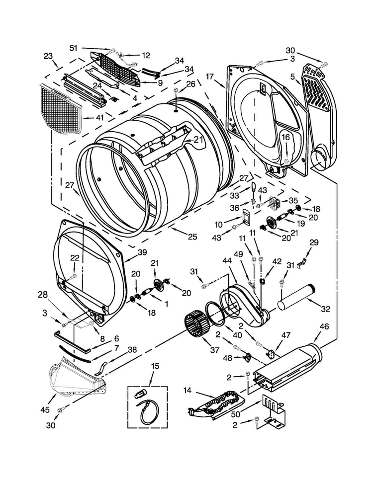 Bulkhead Parts Diagram and Parts List for MEDX500XW1  Maytag Dryer