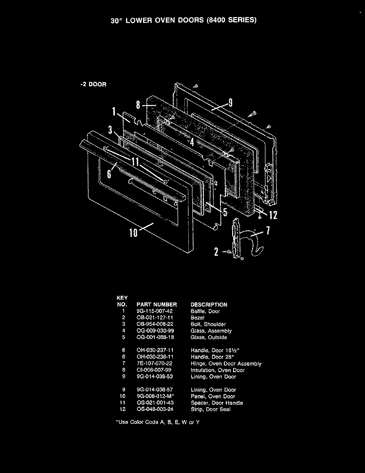 DOOR (LOWER - 2 MODELS) Diagram and Parts List for CF8412MA729R  Hardwick Range