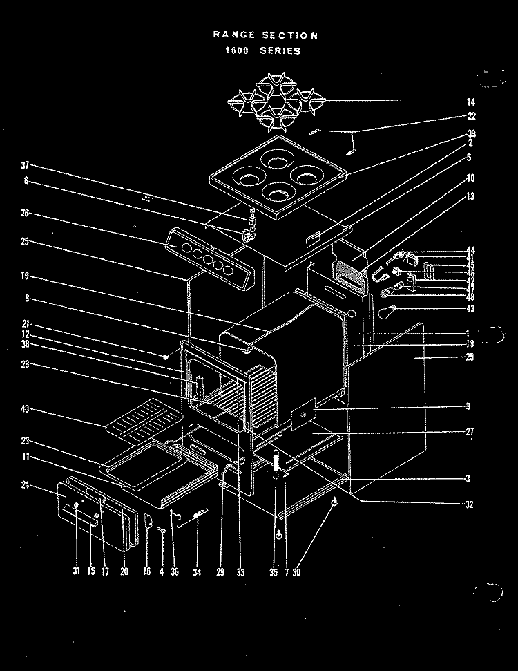 BODY Diagram and Parts List for SG1616A49R  Hardwick Range