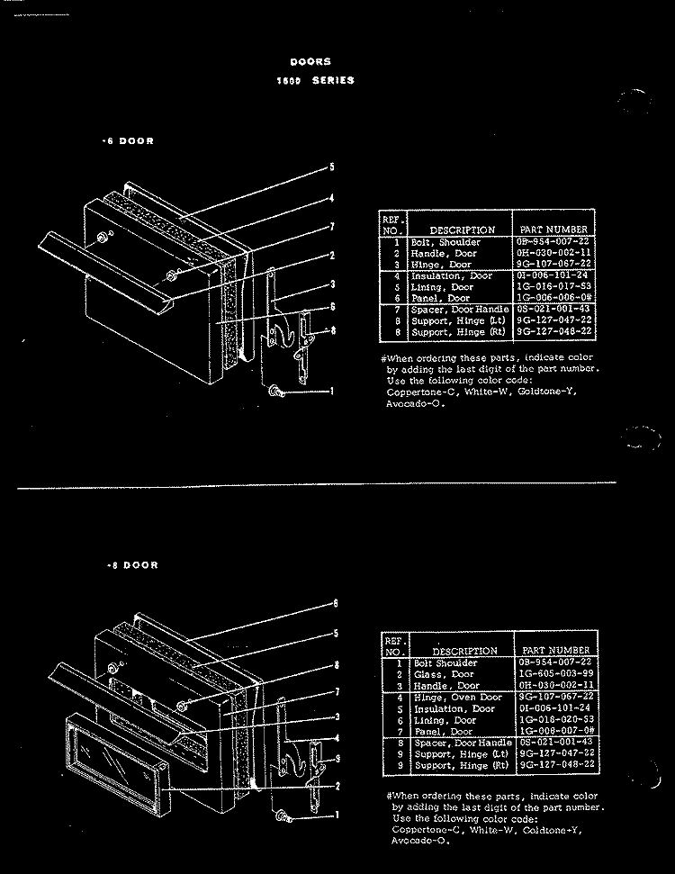 DOOR ( - 6 MODELS) Diagram and Parts List for SG1616A49R  Hardwick Range