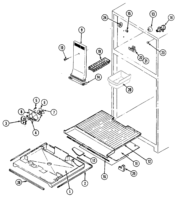 FREEZER COMPARTMENT Diagram and Parts List for GT17Y7V  Maytag Refrigerator