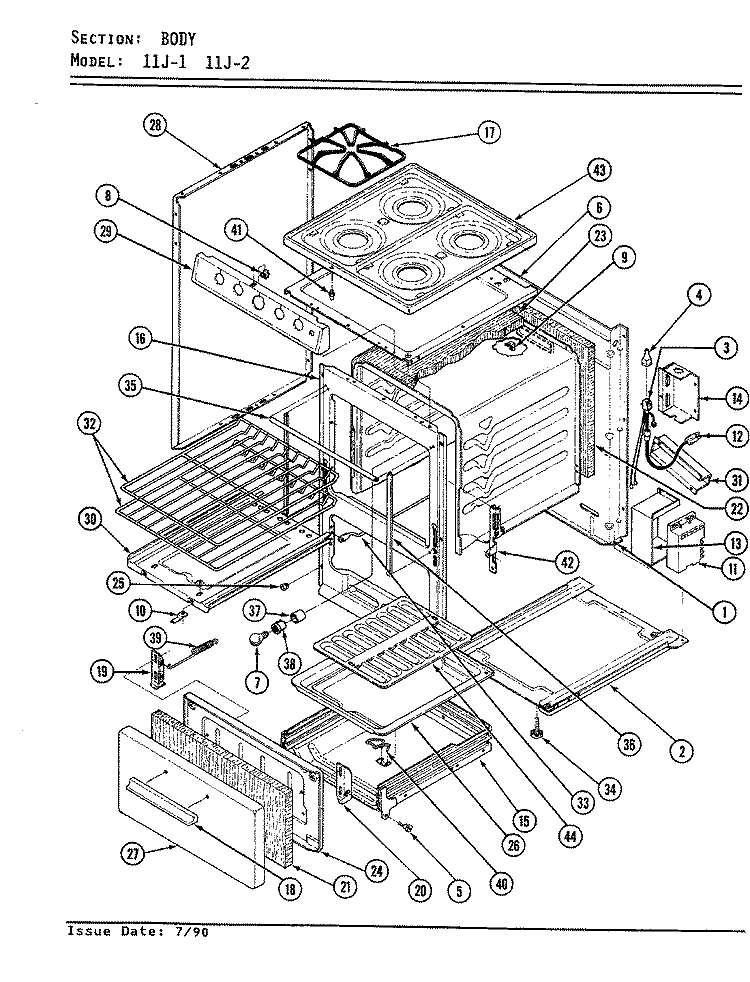 BODY Diagram and Parts List for 11JA-2KW  Magic Chef Range