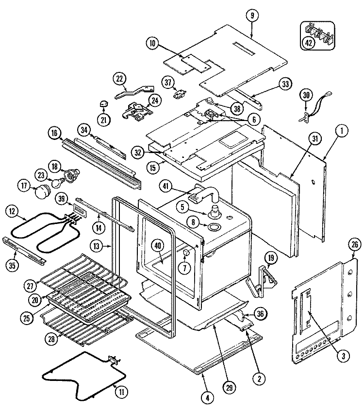 BODY / OVEN Diagram and Parts List for 9845VUV  Magic Chef Wall Oven
