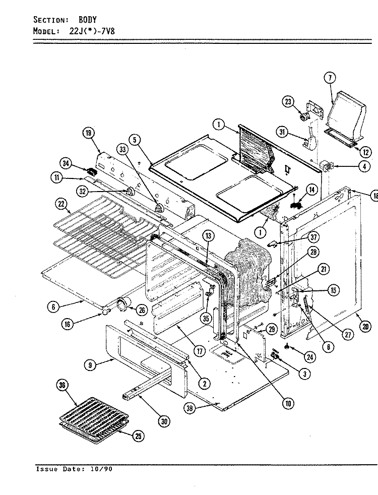 BODY - LOWER Diagram and Parts List for 22JY-7KLXV8  Magic Chef Microwave Oven Combo