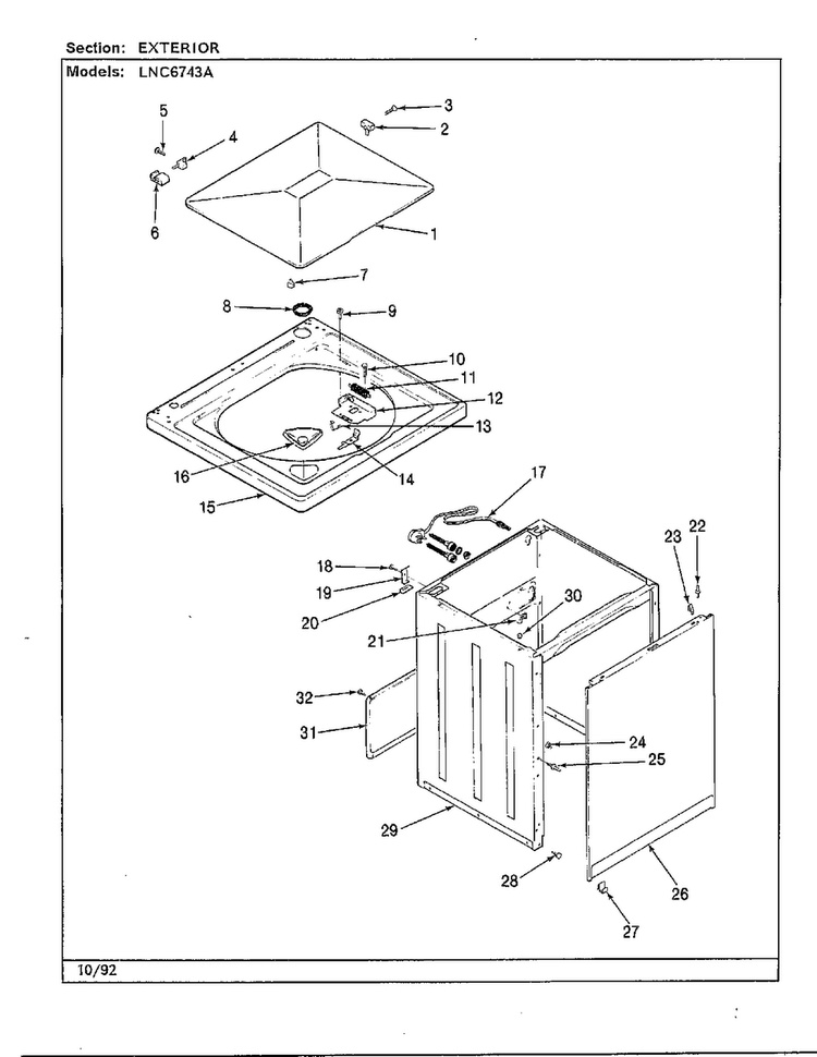 Exterior Diagram and Parts List for 6743B  Norge Washer