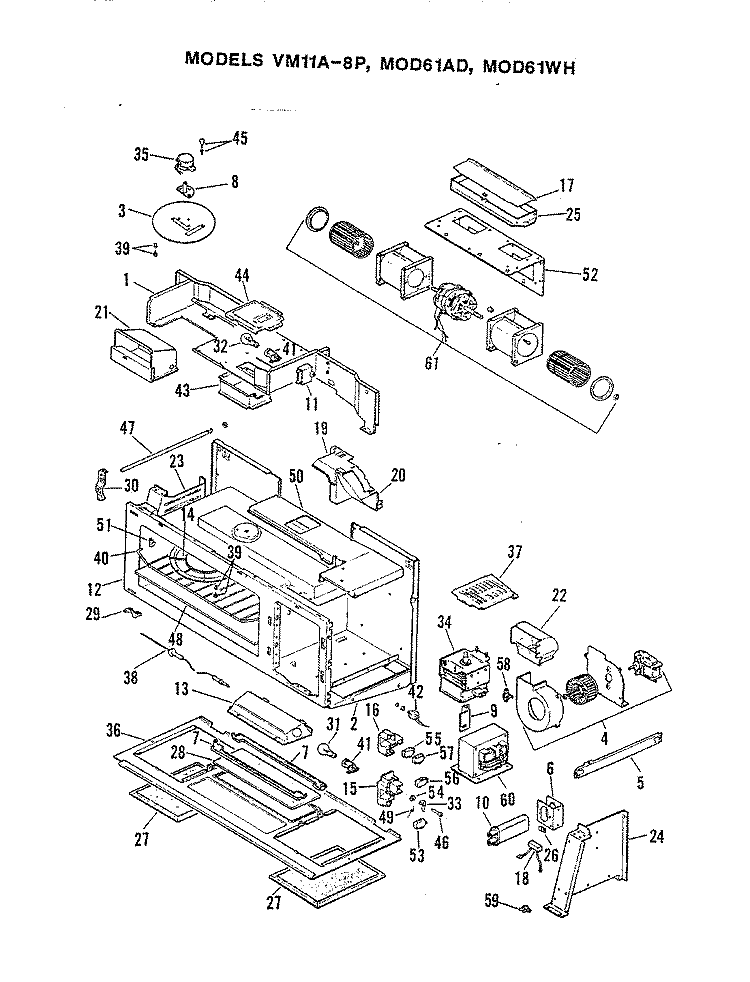 BASE & CAVITY (VM11 - 8P) Diagram and Parts List for 22JY-7KLXV8  Magic Chef Microwave Oven Combo