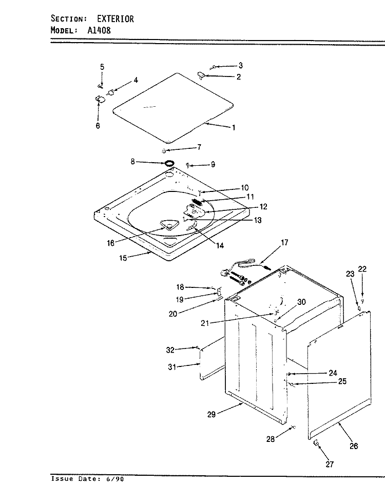 EXTERIOR (REV. E - G) Diagram and Parts List for A1408  Hoover Washer