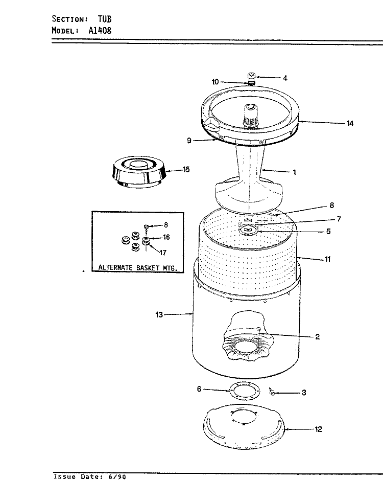 TUB (REV. E - G) Diagram and Parts List for A1408  Hoover Washer