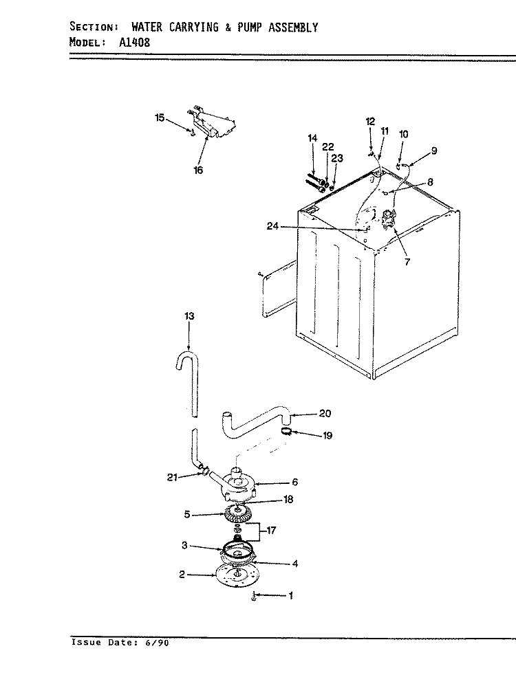 WATER CARRYING (REV. E - G) Diagram and Parts List for A1408  Hoover Washer