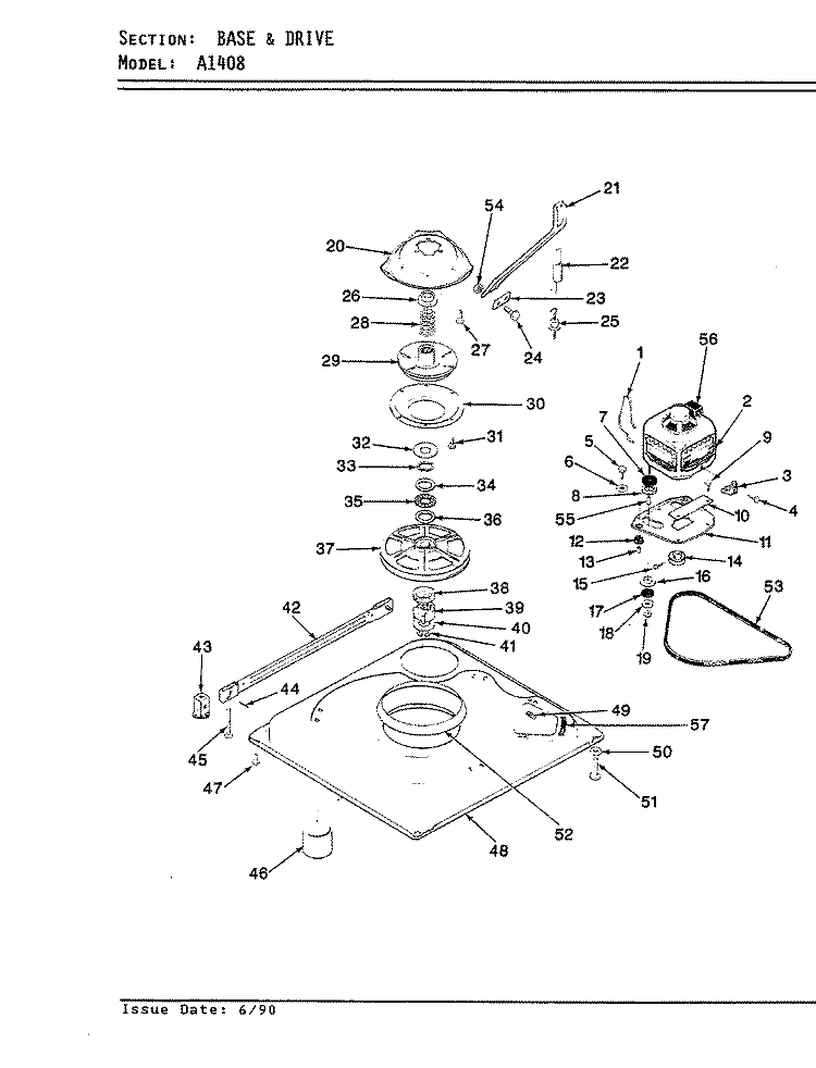BASE & DRIVE (ORIG. - REV. D) Diagram and Parts List for A1408  Hoover Washer