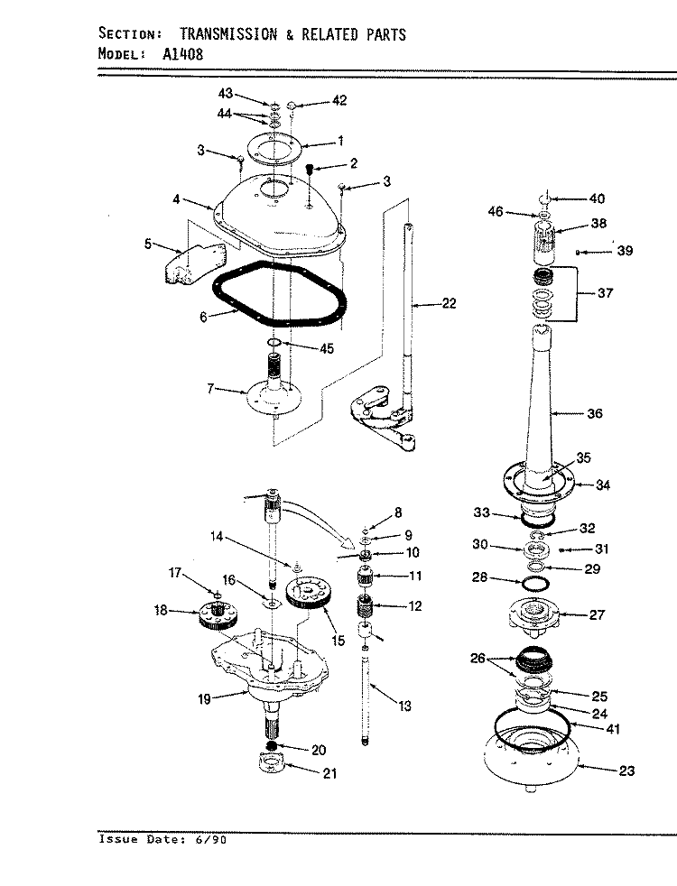 TRANSMISSION (ORIG. - REV. D) Diagram and Parts List for A1408  Hoover Washer