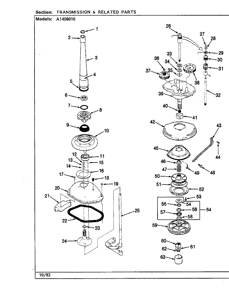 TRANSMISSION (REV. G - J) Diagram and Parts List for A1408010  Hoover Washer