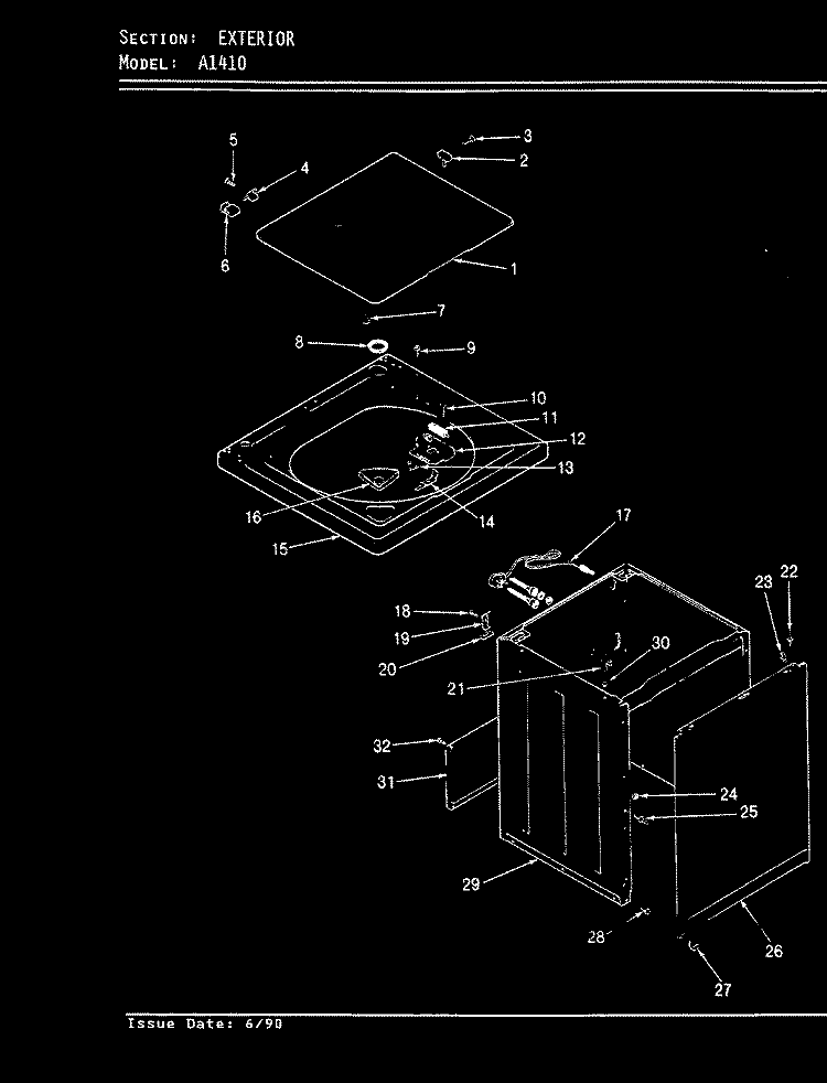 EXTERIOR (ORIG. - REV. D) Diagram and Parts List for A1410  Hoover Washer
