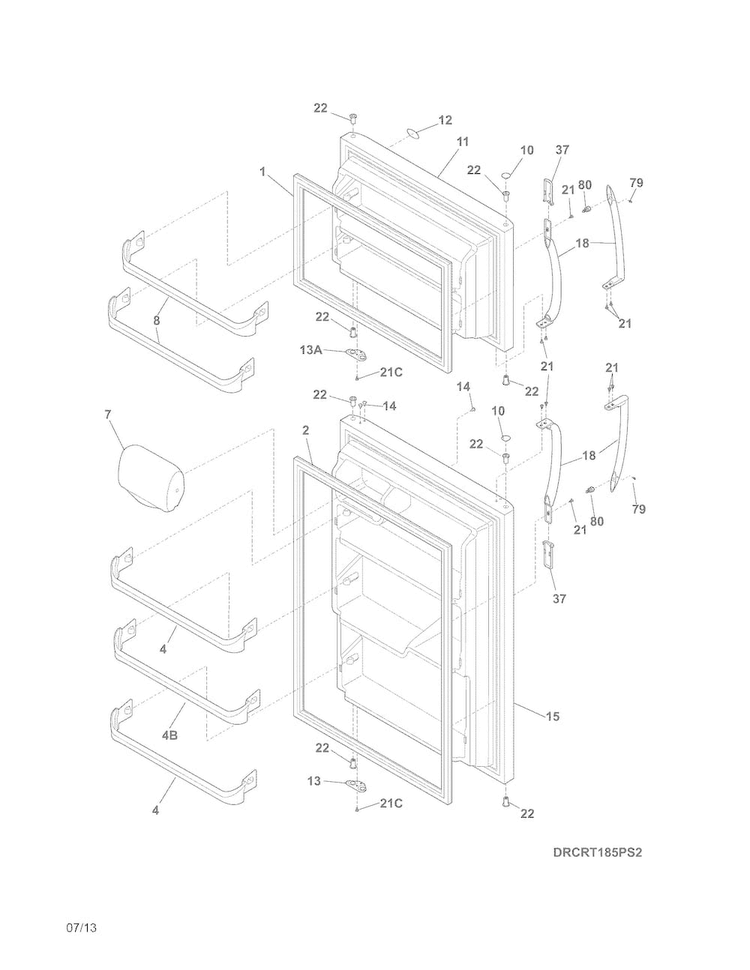 Doors Diagram and Parts List for CRT185PW2  Crosley Refrigerator