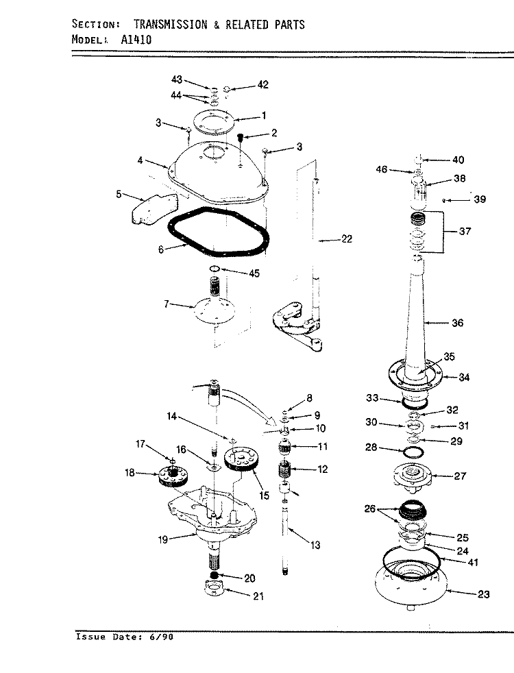 TRANSMISSION (ORIG. - REV. D) Diagram and Parts List for A1410  Hoover Washer