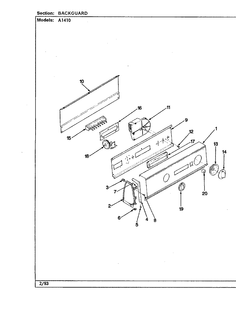 CONTROL PANEL (REV. E) Diagram and Parts List for A1410  Hoover Washer