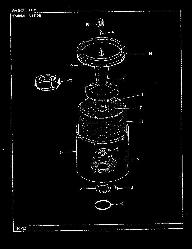 TUB (A1410B ORIG. REV. A) Diagram and Parts List for A1410B  Hoover Washer