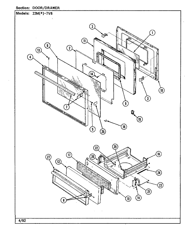 DOOR / DRAWER Diagram and Parts List for 22MA-7KLXV8  Magic Chef Microwave Oven Combo