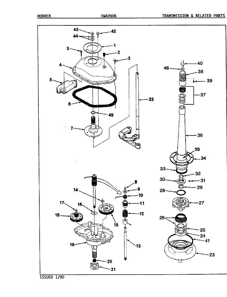 TRANSMISSION (ORIG. - REV. D) Diagram and Parts List for HWA2006A  Hoover Washer