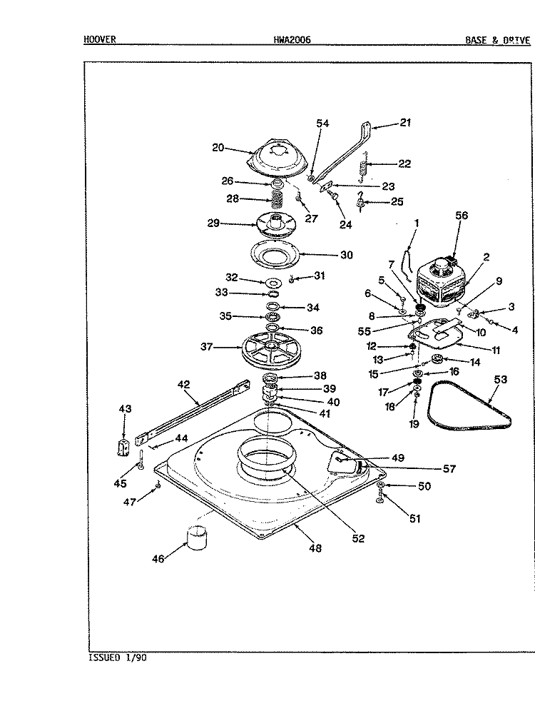 BASE & DRIVE (REV. E - F) Diagram and Parts List for HWA2006A  Hoover Washer