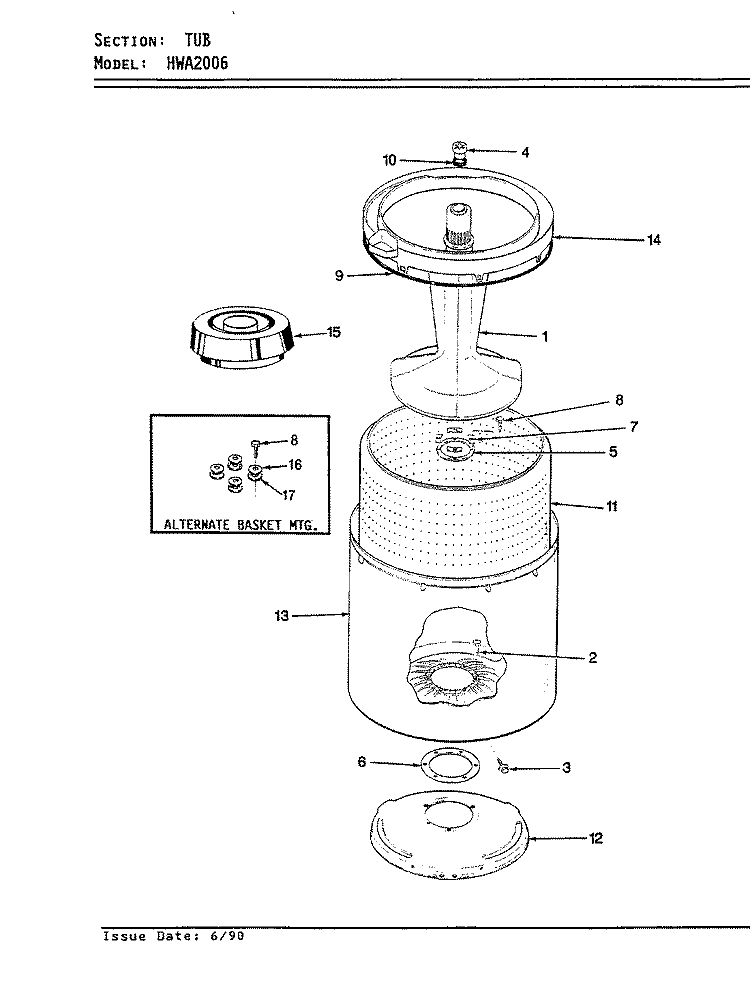 TUB (REV. E - F) Diagram and Parts List for HWA2006A  Hoover Washer