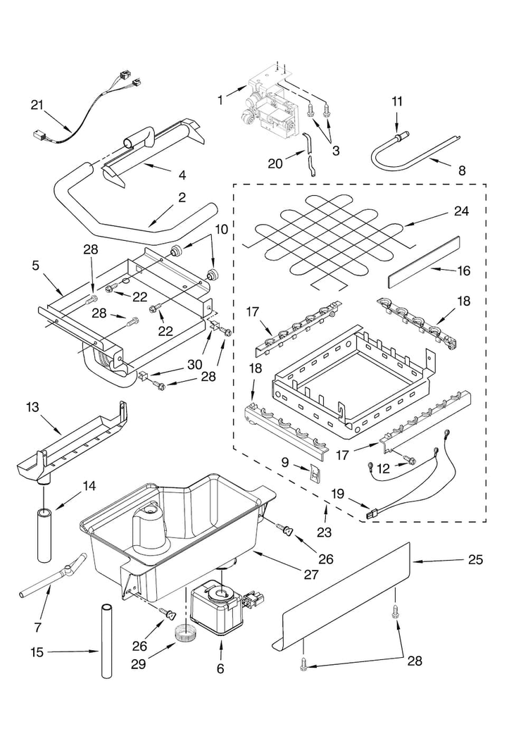 Evaporator, Ice Cutter Grid And Water Parts Diagram and Parts List for JIM158XBCX2  Jenn-Air Ice Maker