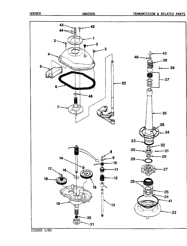 TRANSMISSION (REV. E - F) Diagram and Parts List for HWA2006A  Hoover Washer