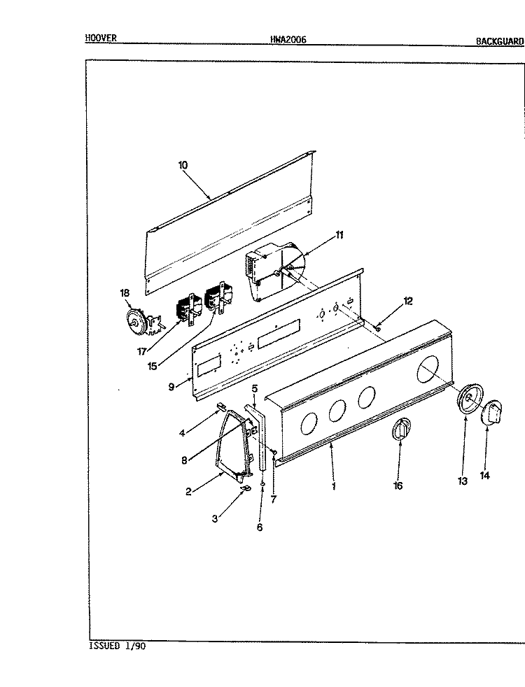 CONTROL PANEL (REV. E - F) Diagram and Parts List for HWA2006A  Hoover Washer