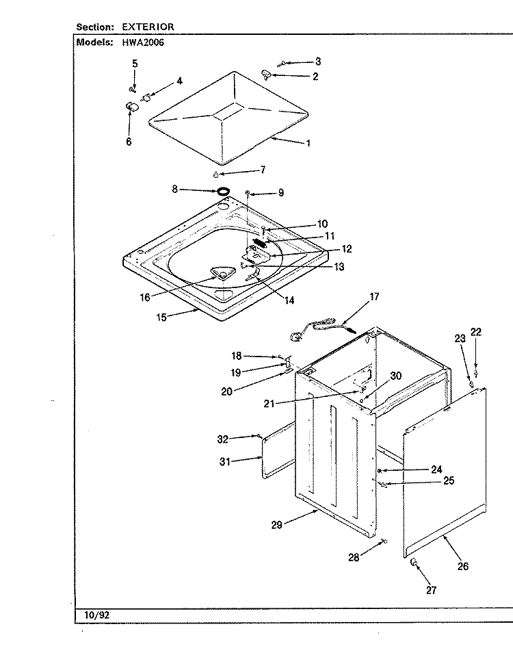 EXTERIOR (REV. G - L) Diagram and Parts List for HWA2006W  Hoover Washer