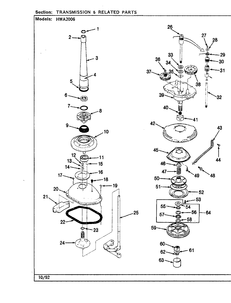 TRANSMISSION (REV. G - L) Diagram and Parts List for HWA2006A  Hoover Washer