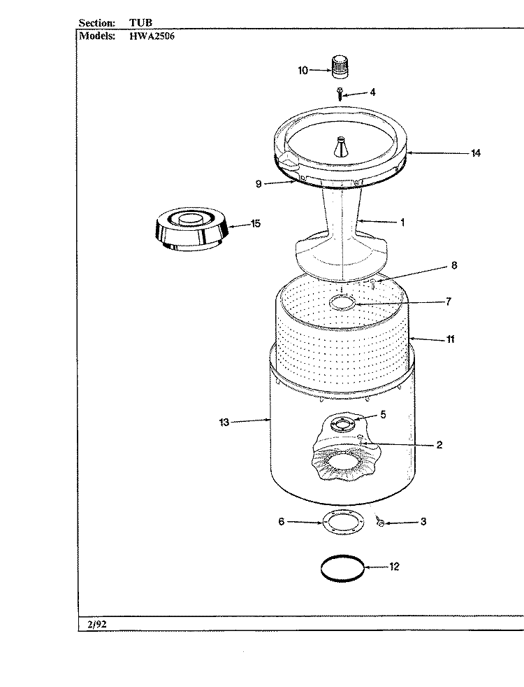 TUB Diagram and Parts List for HWA2506W  Hoover Washer