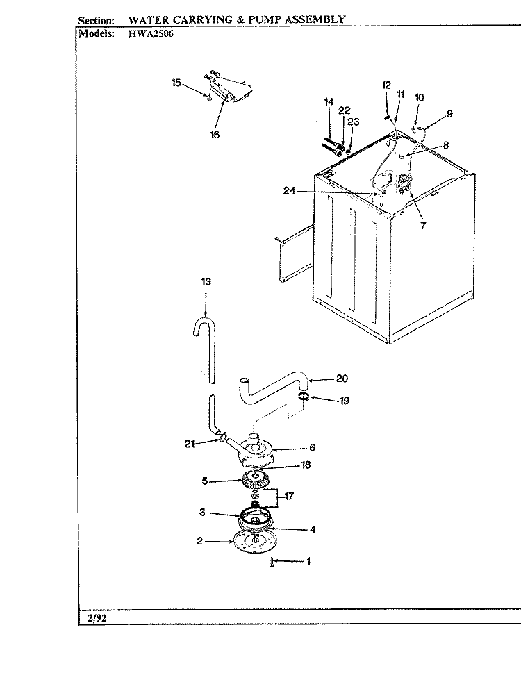 WATER CARRYING Diagram and Parts List for HWA2506W  Hoover Washer