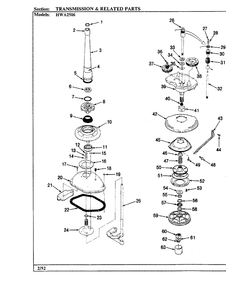 TRANSMISSION Diagram and Parts List for HWA2506W  Hoover Washer
