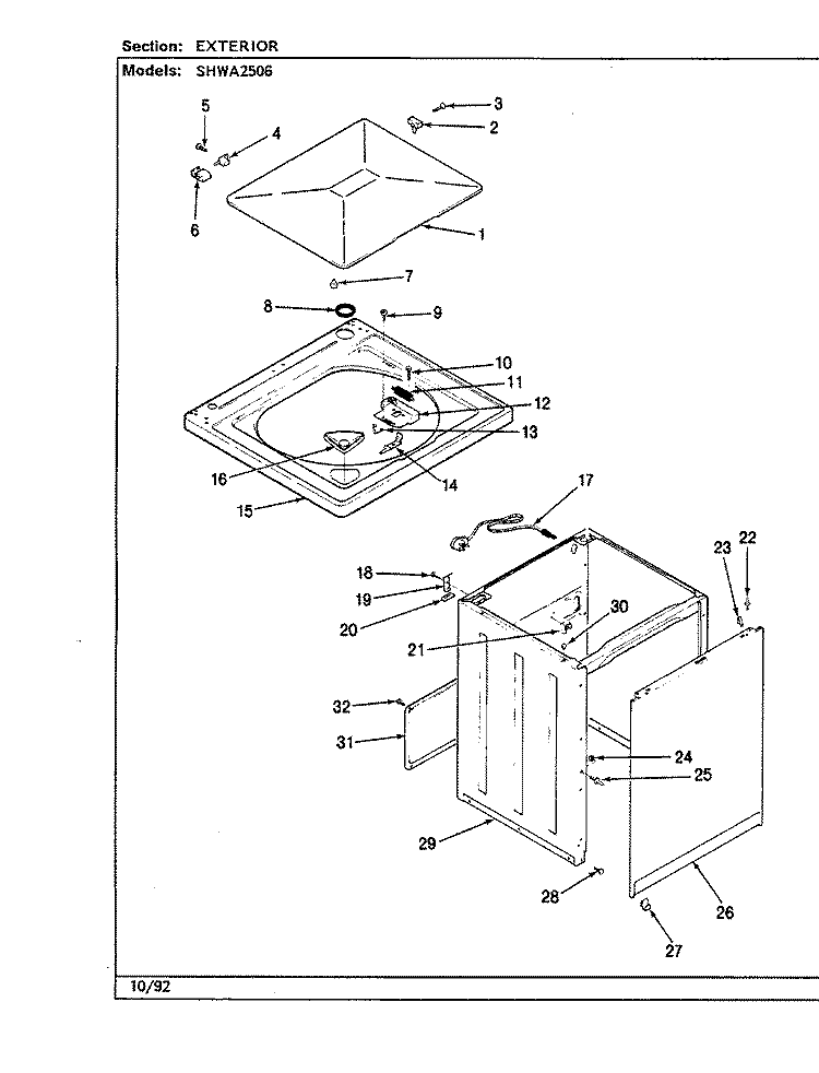 EXTERIOR ( ORIG. - REV. D) Diagram and Parts List for SHWA2506W  Hoover Washer