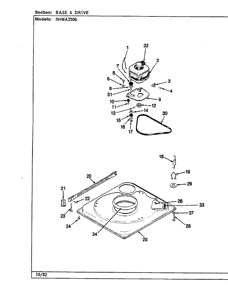 BASE & DRIVE (ORIG. - REV. D) Diagram and Parts List for SHWA2506W  Hoover Washer