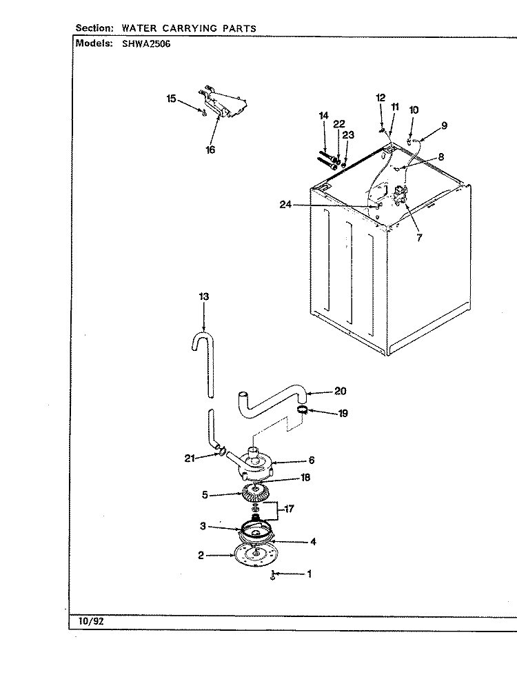 WATER CARRYING Diagram and Parts List for SHWA2506W  Hoover Washer