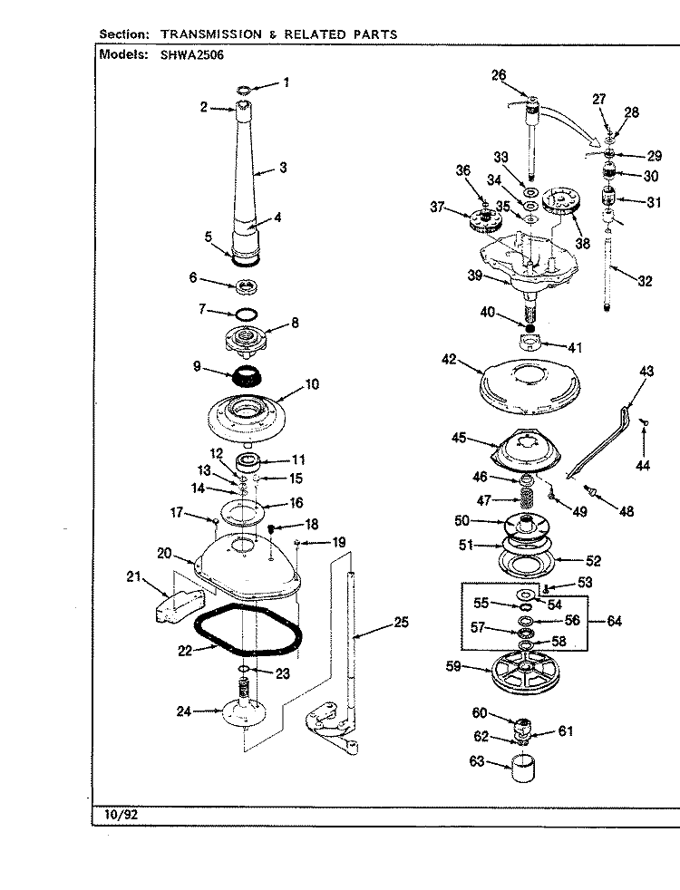 TRANSMISSION (ORIG. - REV. D) Diagram and Parts List for SHWA2506W  Hoover Washer