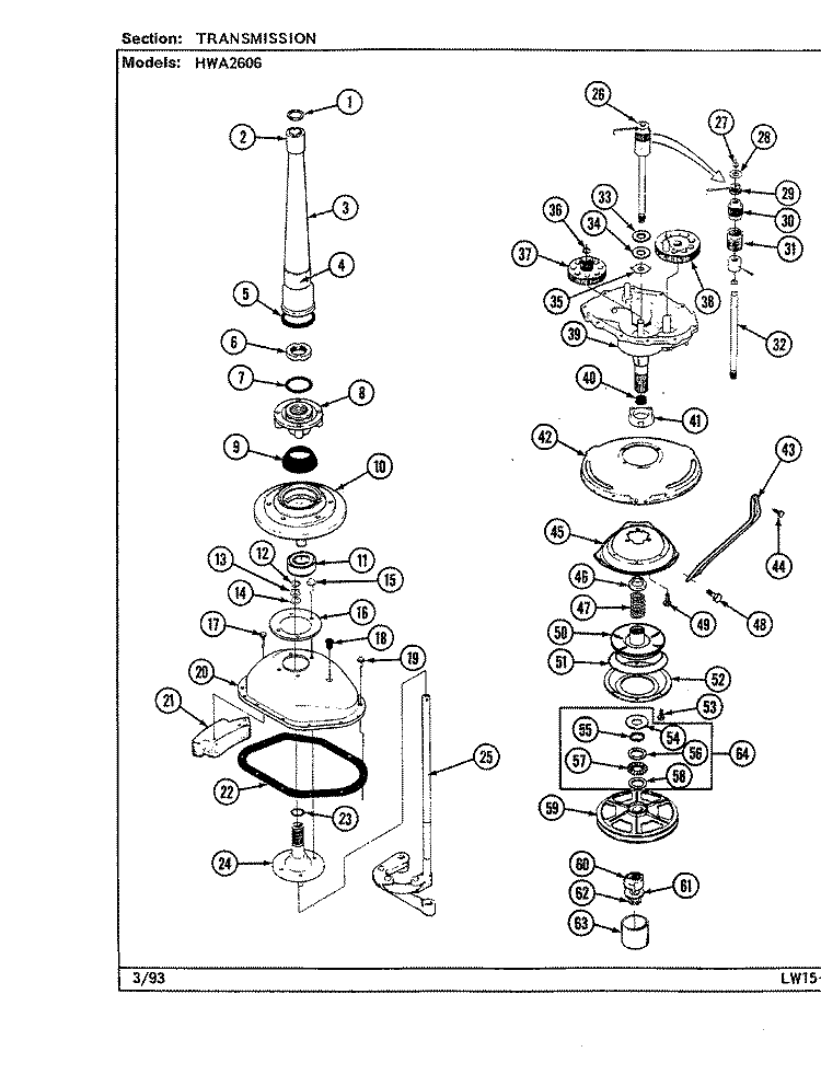 TRANSMISSION Diagram and Parts List for HWA2606W  Hoover Washer