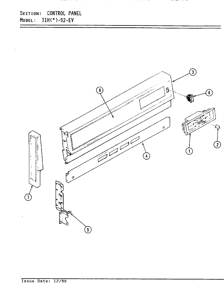 CONTROL PANEL Diagram and Parts List for 31HN-92KW-EV  Magic Chef Range