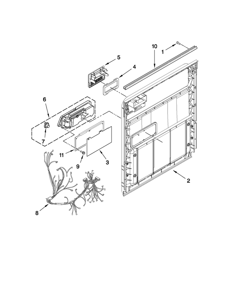 Inner Door Parts Diagram and Parts List for ADB1600AWQ2  Amana Dishwasher