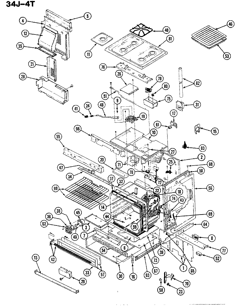 TOP ASSEMBLY / BODY Diagram and Parts List for 34JA-4TKXW  Magic Chef Range