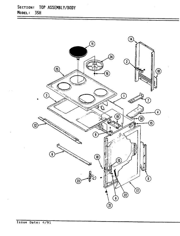TOP ASSY. / BODY Diagram and Parts List for 35HK-3ELX-BO  Magic Chef Range