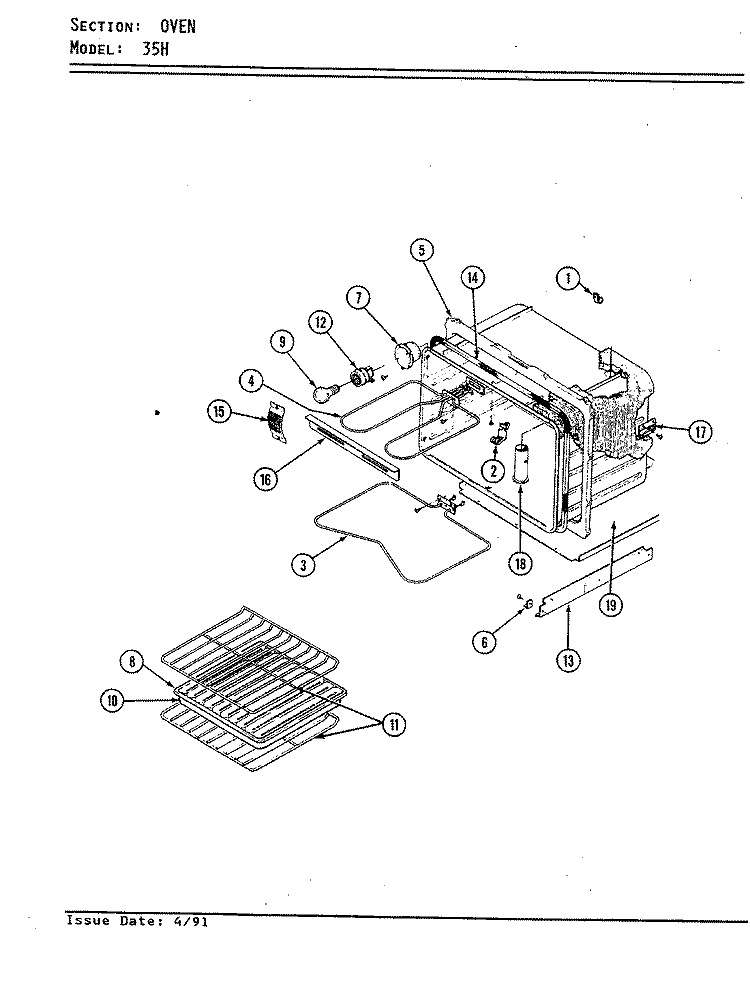 OVEN Diagram and Parts List for 35HK-3ELX-BO  Magic Chef Range