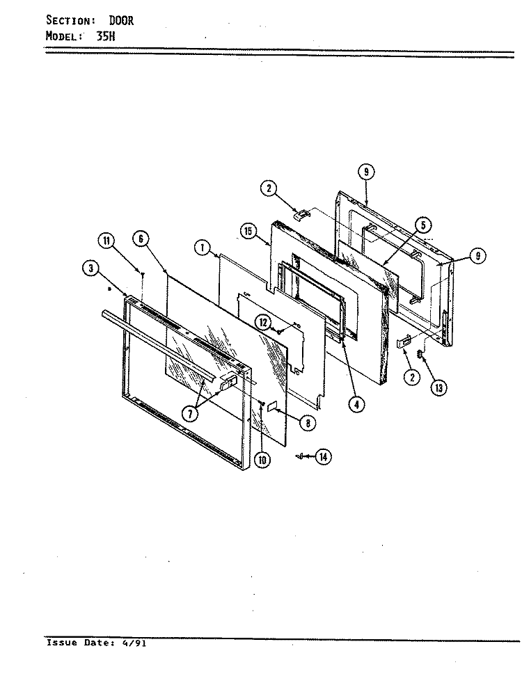 DOOR Diagram and Parts List for 35HK-3ELX-BO  Magic Chef Range