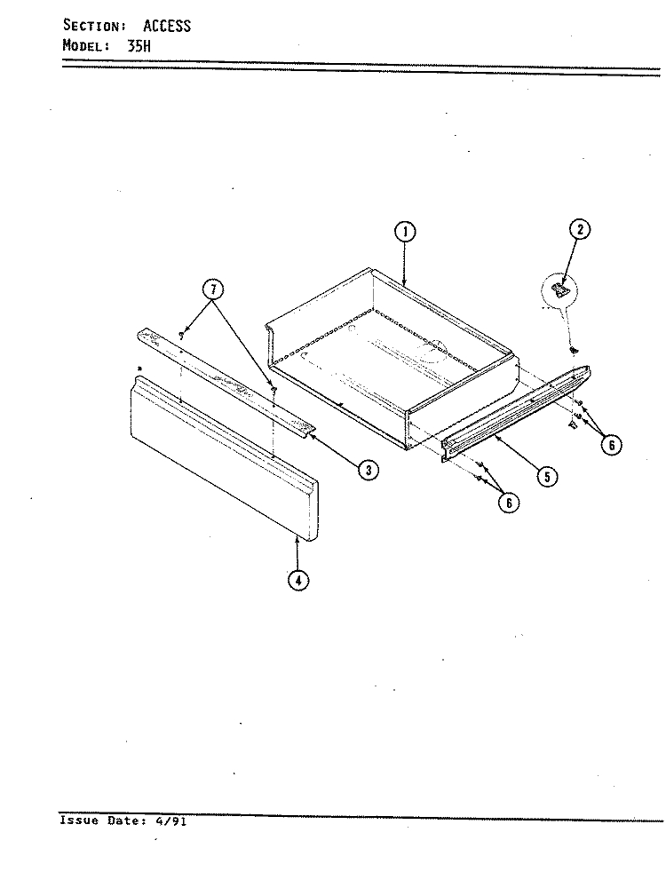 DRAWER Diagram and Parts List for 35HK-3ELX-BO  Magic Chef Range