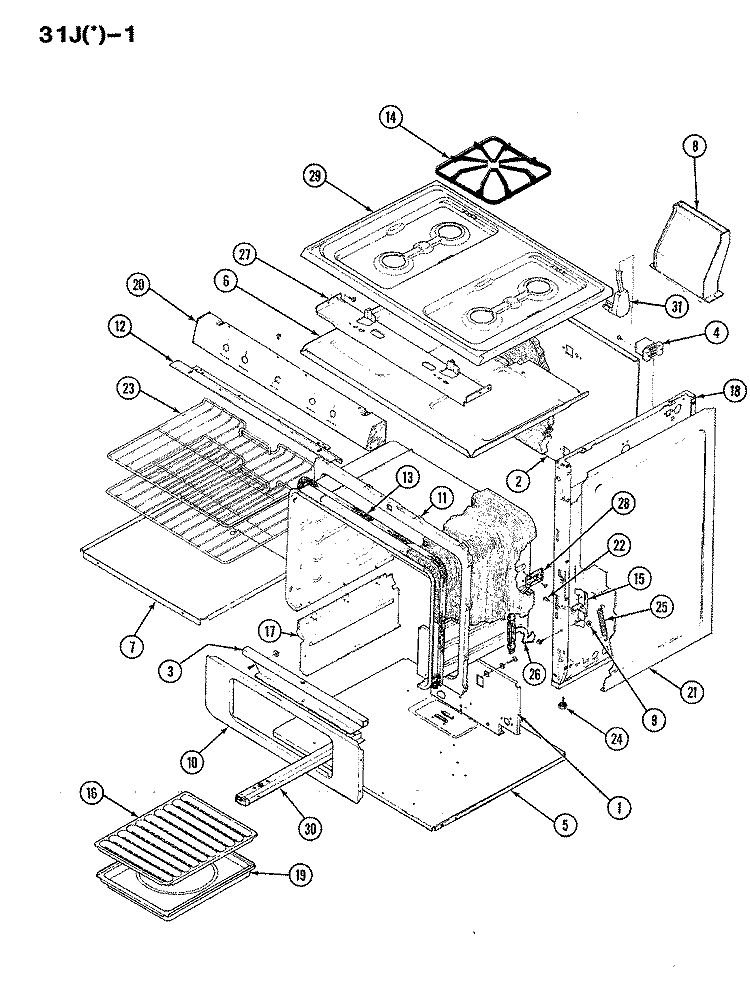 BODY Diagram and Parts List for 31JA-1KXS-ON  Magic Chef Range